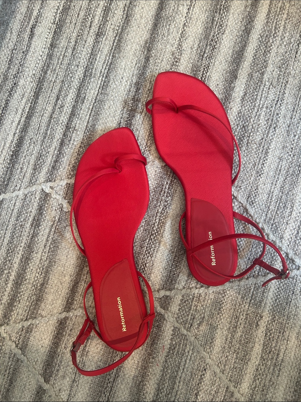 Reformation Bright Red Minimal Strap Sandals